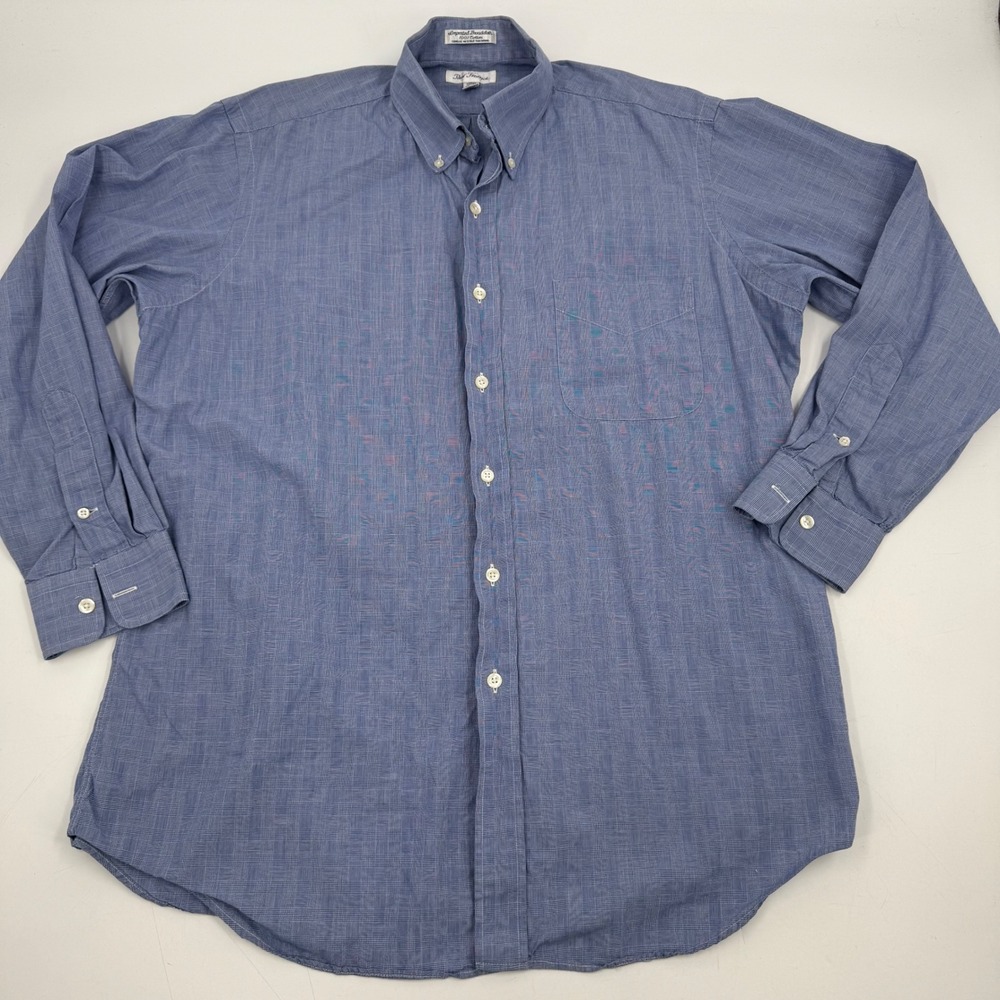 Paul Fredrick Mens Blue Plaid Button Down Dress Shirt Long Sleeve 16‎ 33 Cotton